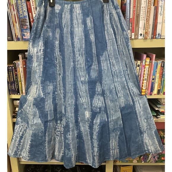 Shibori Mokume Hand Dyed Stitched Indigo Maxi Skirt Embroidered Japanese Tie Dye - Picture 1 of 7